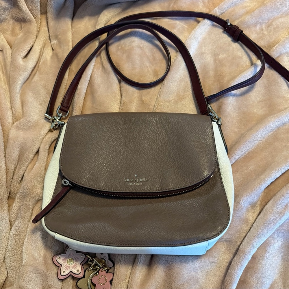 kate spade Two-Tone Taupe, White & Burgundy Leather Crossbody